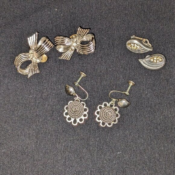 Clip-on Vintage Silver Earrings Set - Picture 12 of 12
